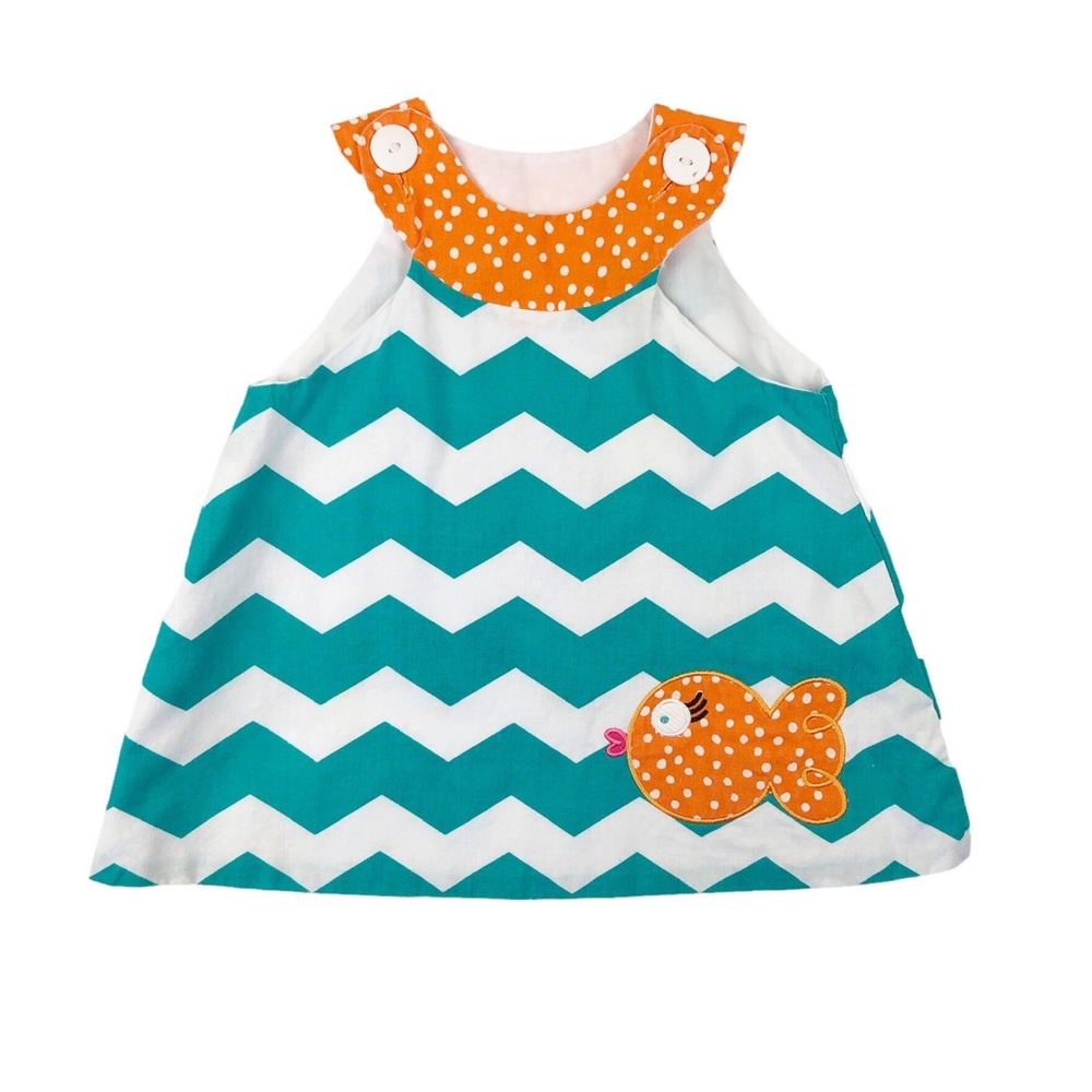 Too Cute Boutique Fish Appliqué Chevron Stripe Dress 6 Months